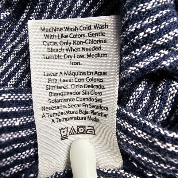 Time & Tru Linen-Blend Striped Pants Navy Women's Size Medium - Picture 6 of 11